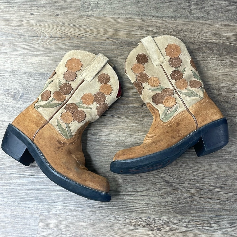 Ariat 16230 Doll Baby Chestnut Floral Suede Square Toe Western Boots Size 6.5B